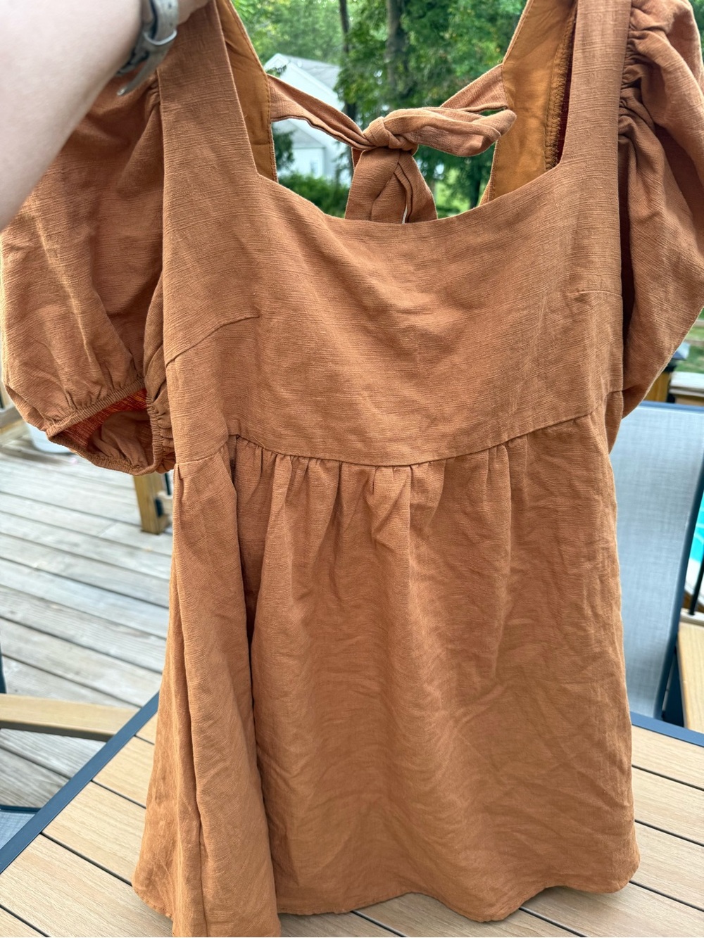 Jacquie The Label Babydoll Puff-Sleeve Square Neck Dress in Sienna. Size Large - Picture 2 of 7